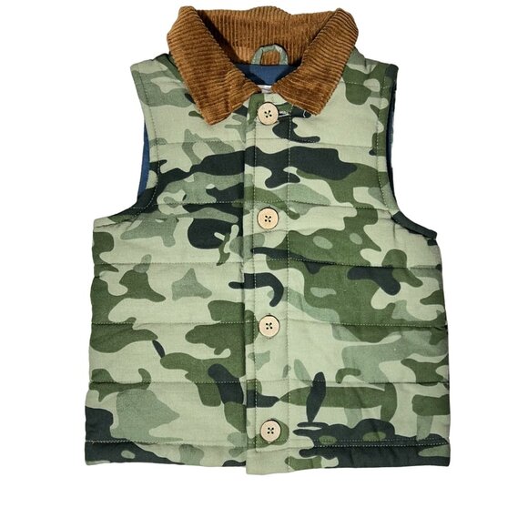 Mud Pie 12-18m Camo sherpa quilted vest brown corduroy collar NWT - Picture 1 of 3